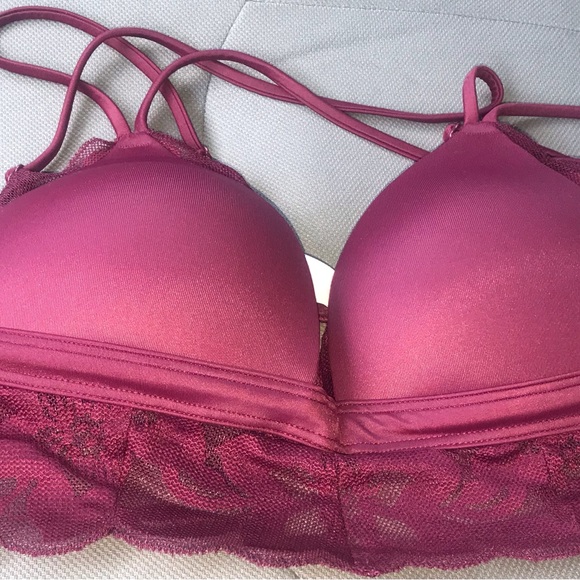 VICTORIA’S SECRET PINK Lace Bralette CHERRY RED SMALL 32A B or C 34A B C - Picture 1 of 8